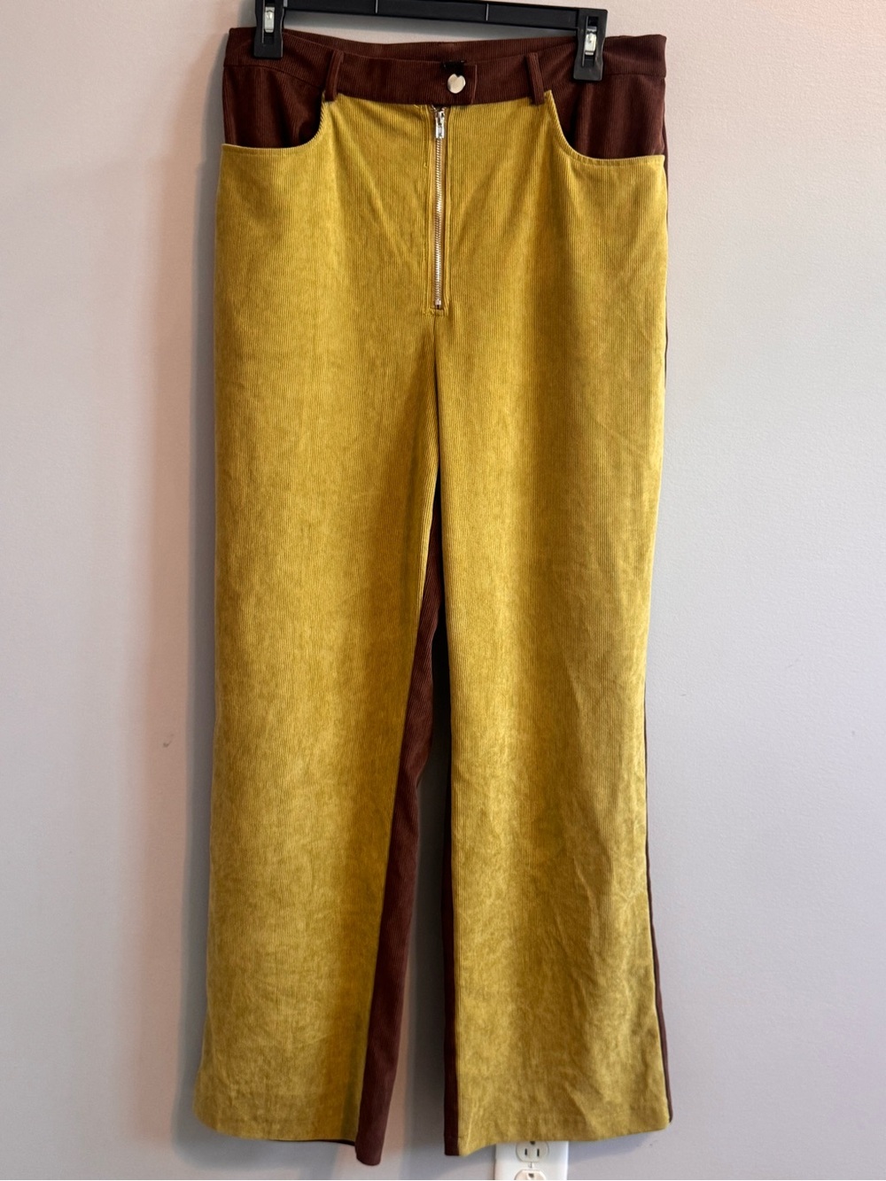 CIDER Women’s L Brown Olive Green Colorblock Corduroy Pants High Rise